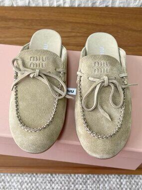 Miu Miu Suede Bow Mule Loafers